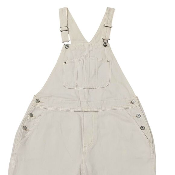 Old Navy Overalls Womens 8 Beige 100% Cotton Side Button Utility Denim Retro Y2K - Picture 2 of 13